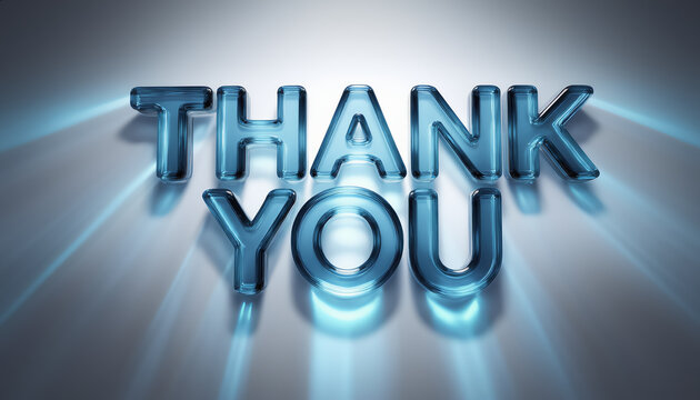 Bright blue thank you text glowing with energy and appreciation