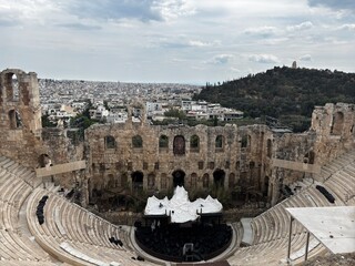 Ancient Greek theater in Athens ruins