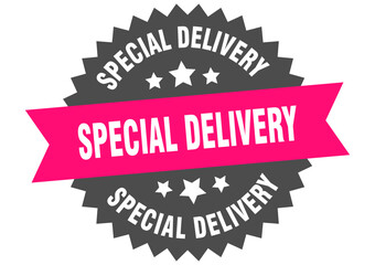 special delivery. special delivery round pink label isolated on transparent background