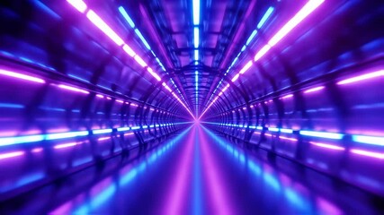 Futuristic Neon Tunnel: Seamless Loop Animation with Vibrant Blue and Purple Lights