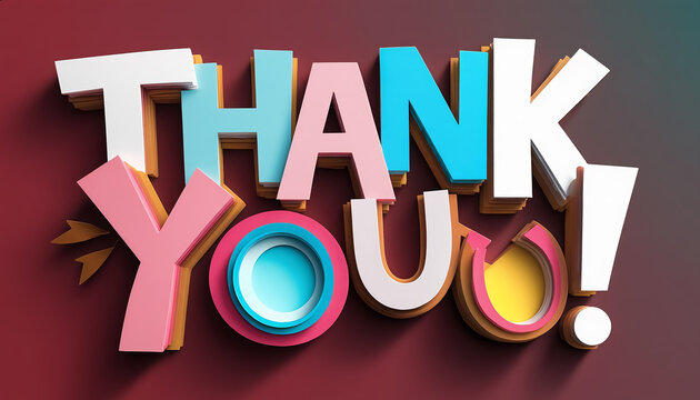 Creative thank you display with bright colors and playful design