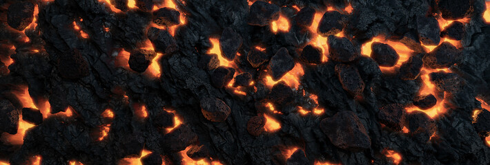 Lava melting texture with magma and lava stones. 3D Rendering