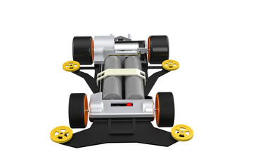 MINI 4WD YONKU MINI4WD 4 WD Racing Toy Car Chassis Internal Components - High Resolution Studio Shot on White Background - Technical Detail, Engineering, Design, Battery Powered Model 