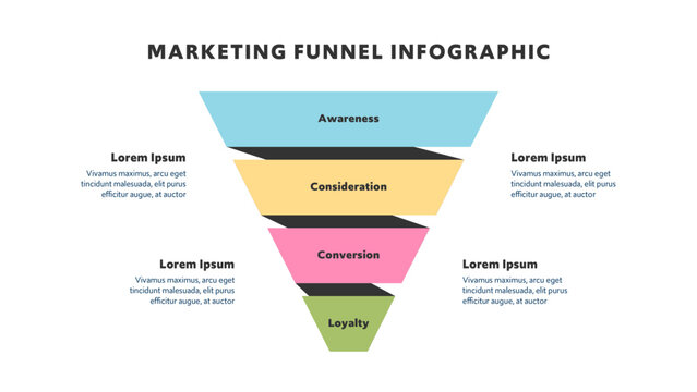 Colorful Marketing Funnel Infographic With Shadowed Inverted Pyramid Style