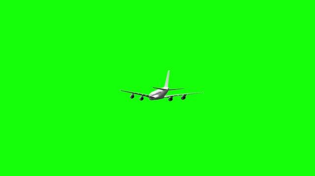 3d rendered animation of passenger plane in flight on green screen