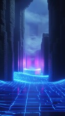 Futuristic Multicolor Neon Archway Corridor for Tech Presentations