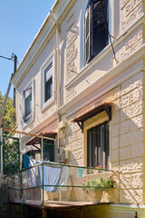 Traditional Greek balcony with laundry