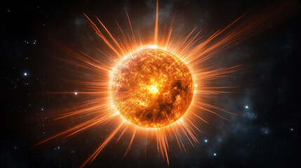 Fototapeta premium Exploding sun emitting powerful solar flares