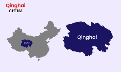 Obraz premium Map of Qinghai, Map of Qinghai with fill colour, Map of China state Qinghai, China, Qinghai.