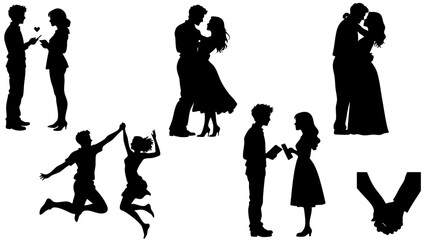 Romantic Couple Silhouette Set - Love, Hugging, Kissing, Dancing, Holding Hands