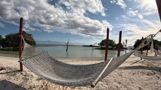 Hanging hammock on a paradisiacal Caribbean beach