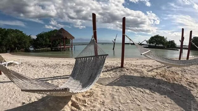 Hanging hammock on a paradisiacal Caribbean beach