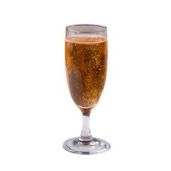 A sparkling beverage served in an elegant glass, showcasing its effervescence and golden hue, perfect for celebratory occasions.