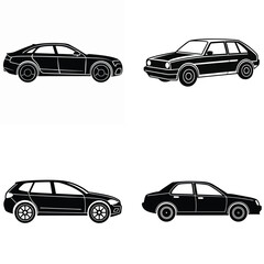 Simple Vehicle Shapes in Black Silhouette for Graphic Projects