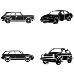 Silhouette Icons of Sedans, SUVs, and Coupes in Black