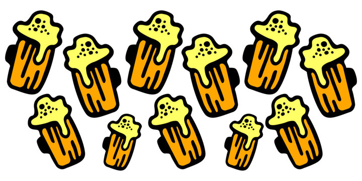 Vector horizontal banner with full beer foamy glasses on a white isolated background