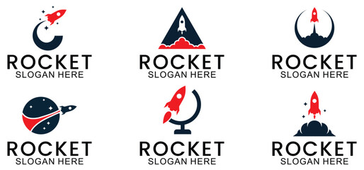 set of modern rocket launch vector, modern rocket and technology logo template suitable for company