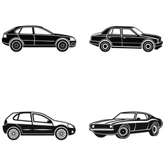 Modern and Vintage Car Silhouettes in Flat Black Style