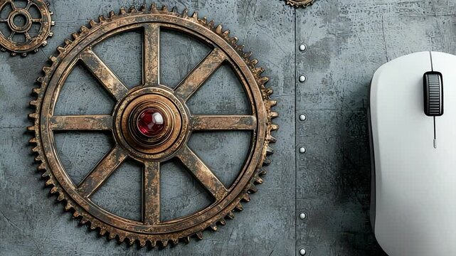 Steampunk-themed mousepad with gears.