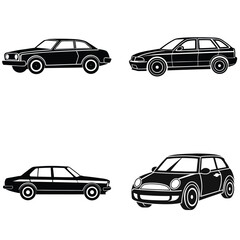 Black Silhouette Set of Classic and Modern Cars