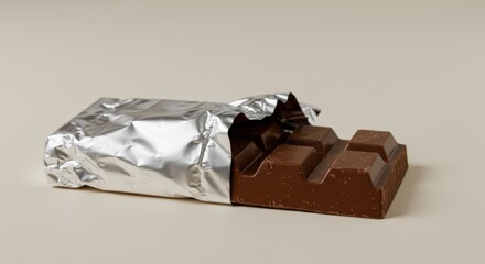 Unwrapped chocolate bar symbolizes indulgence and luxury, ideal for marketing campaigns in confectionery, lifestyle, or premium branding.