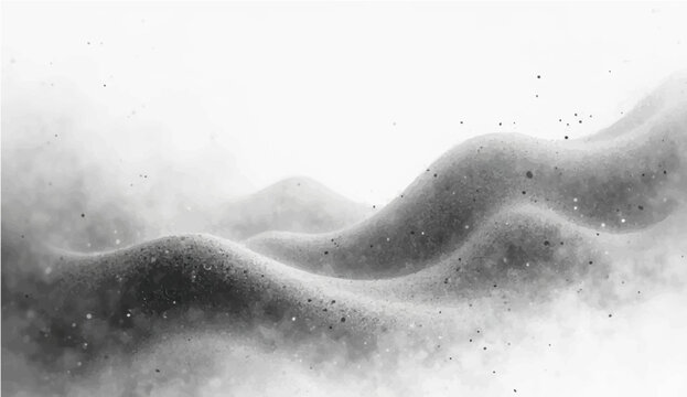 Abstract meron stippling texture with dusty waves and blurred grain dissolve. Monochrome spray pattern in soft organic motion. Vector illustration 