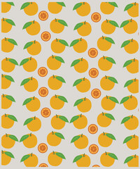 Vector seamless pattern with orange fruits, leaves,and branches. Cute orange fruit summer background. Flat style pattern for print,fabric,textile and packaging.
