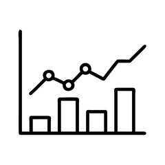 Icon depicting a bar graph with an upward trend, illustrating growth and data analysis.