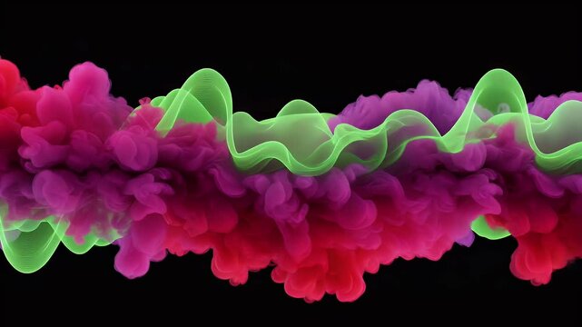 Abstract Red and Purple Smoke Cloud with Green Wave Design on Black Background for Adobe Stock Photos