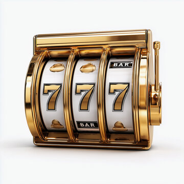 Golden slot machine showing triple sevens with metallic shine and luxury design