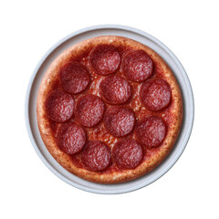 Delicious pepperoni pizza served on a white plate, featuring a crispy crust and melted cheese, perfect for a hearty meal or a party delight.