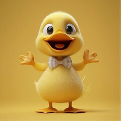 Smiling yellow duckling with a bowtie