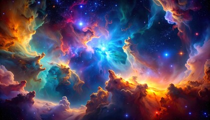 Fototapeta premium A Majestic Tapestry of Cosmic Clouds and Distant Starry Realms in Deep Space