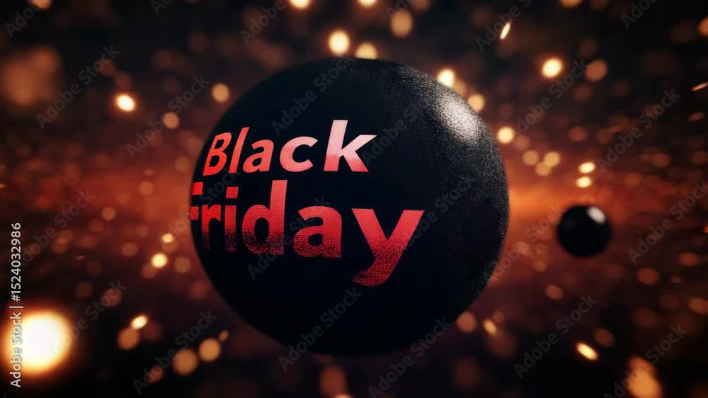 Poster Black friday text on a spherical object with glowing bokeh background
