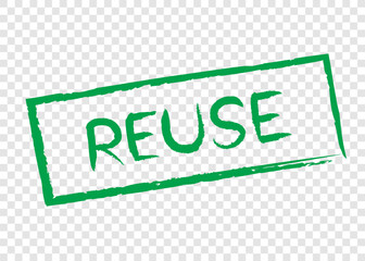 reuse word stamp in green square frame on transparency background