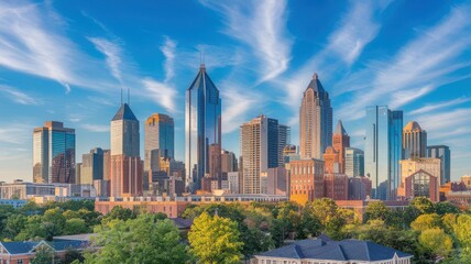 Obraz premium Atlanta's skyline at dusk: A modern metropolis bathed in golden light