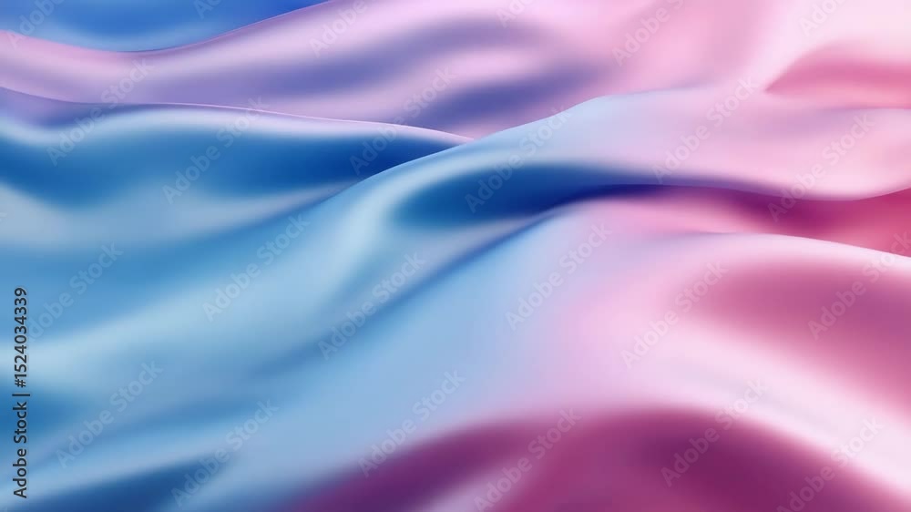 Poster Flowing silky fabric with a soft blue and pink gradient forming smooth waves
