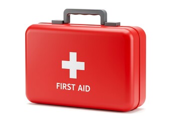 Obraz premium Red first aid kit box isolated on white background