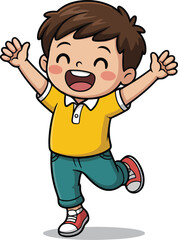 Joyful cartoon boy with arms raised celebrating