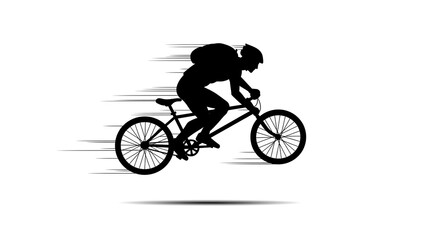 Obraz premium Dynamic Black and White Silhouette of a Cyclist with Motion Blur, Emphasizing Speed, Action, and the Thrill of Mountain Biking.