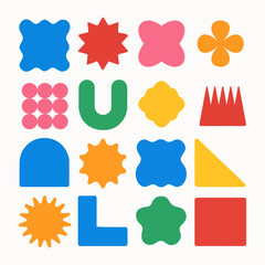 Set color figure pencil. Hand-drawn crayon design elements: round, square, and triangular shapes in a fun, kid-friendly style with ample copy space. 