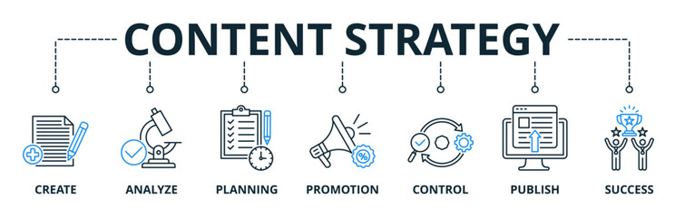 Content Strategy web banners concept vector illustration with keywords and icons