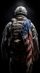A Soldier Stands Honorably Displaying The American National Flag Proudly