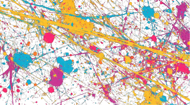 Abstract paint splatter design, vibrant colors on black background