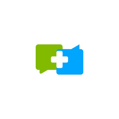 Fototapeta premium Medical Chat Bubbles: Green and Blue Speech Icons with a White Cross