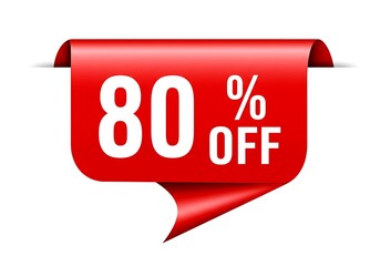 Red 80 percent off sale tag isolated on white background