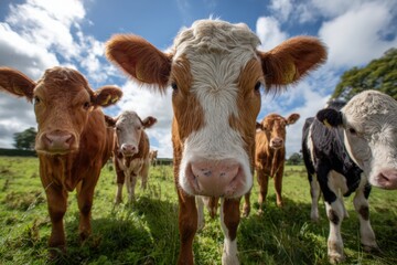 Fototapeta premium Cows Grazing Peacefully on a Farm on a Sunny Day