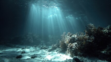 Underwater Paradise Sunlight Through The Water Surface Rays Shines Bright