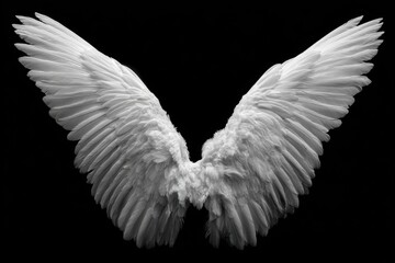 Fototapeta premium Majestic Pair of White Wings Floating against a Black Background