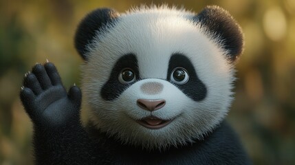 Obraz premium Cute panda cub waving hello